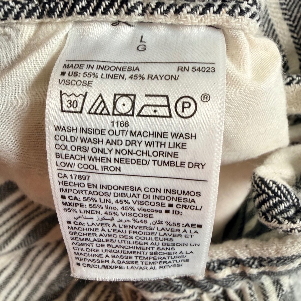 Old Navy NWT Linen Blend Wide Leg Pants Womens L Black White Striped High Waist - Picture 5 of 6